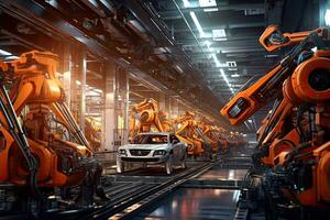 Robotic arms in a car plant at line  factory , Generative AI . photo