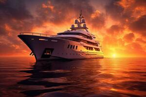 Luxury Yacht , top view , sunset ,Generative AI photo