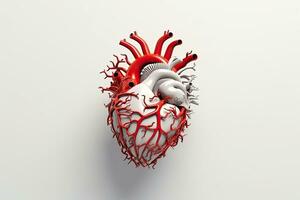 Human heart  3d on white background ,Generative AI. photo
