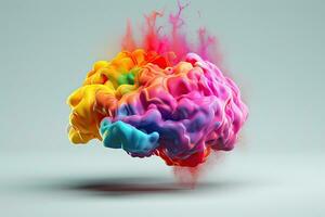 Brain , colours many , copy space , Generative AI. photo