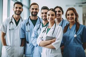 médico y su equipo sonriente ,generativo ai. foto