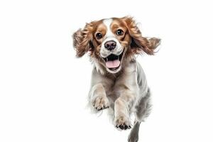 Happy cute playful white-braun doggy  playing and looking happy isolated on white background. ,Generative AI photo