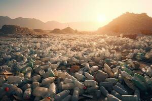 Waste plastic bottles , waste disposal site ,Generative AI photo