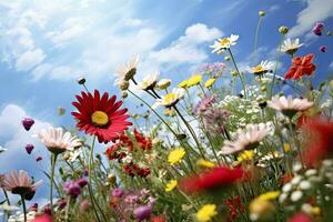 acuarela pintura flores de colores verano azul cielo ,generativo ai foto