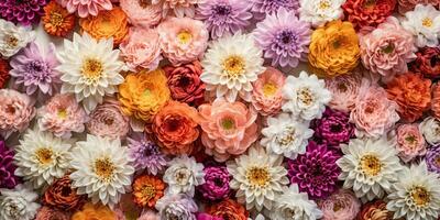 Beautiful flower wall background with Wedding decoration, hand made. Generative AI photo