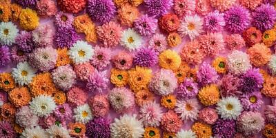 Beautiful flower wall background with Wedding decoration, hand made. Generative AI photo