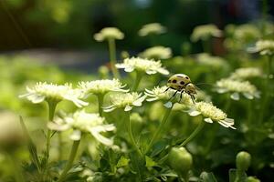 marienkafer , flor , Copiar espacio ,generativo ai foto