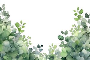 Watercolor green floral banner with  branches isolated on white background, copy space , Generative AI photo