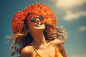 A beautiful girl enjoying the summer sun , Generative AI photo