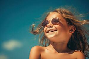 un hermosa niño niña disfrutando el verano Dom ,generativo ai foto