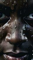 Close up professional athlete with  focus in his eyes and sweat pouring down.Generative AI. photo