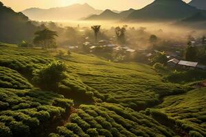 Coffee plantations of South America with a skyline with mountains in the background ,Generative AI photo