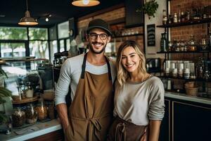 Business owners couple coffee cafe ,Generative AI photo