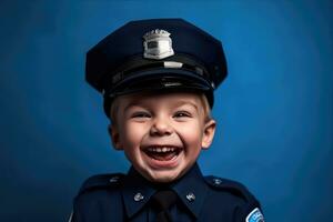 contento niño jugando policía oficial a interior ,generativo ai. foto