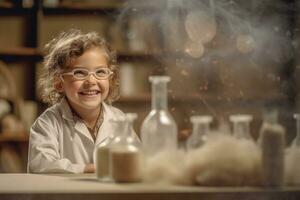 Happy child playing Scientist at indoor ,Generative AI. photo