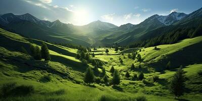 Mountain landscape, beautiful , green ,Generative AI. photo