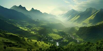 Mountain landscape, beautiful , green ,Generative AI. photo