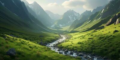 Mountain landscape, beautiful , green ,Generative AI. photo