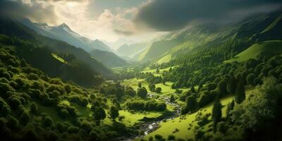 Mountain landscape, beautiful , green ,Generative AI. photo