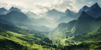 Mountain landscape, beautiful , green ,Generative AI. photo