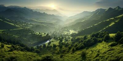 Mountain landscape, beautiful , green ,Generative AI. photo