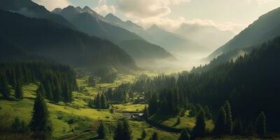 Mountain landscape, beautiful , green ,Generative AI. photo