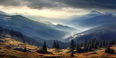 Beautiful sunshine at  morning mountains ,Generative AI. photo