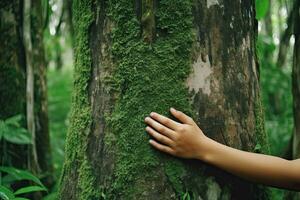 Arms hugging tree ,Generative AI. photo