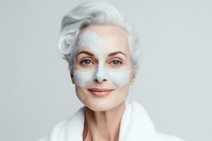Woman in mask on face in spa beauty salon whit tighten skin ,Generative AI. photo