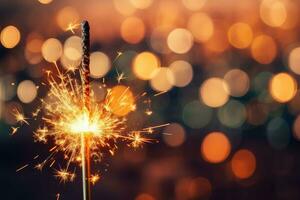 ardiente bengala con bokeh ligero fondo, Copiar espacio ,generativo ai foto