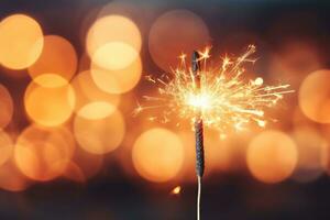 Burning sparkler with bokeh light background, copy space ,Generative AI photo