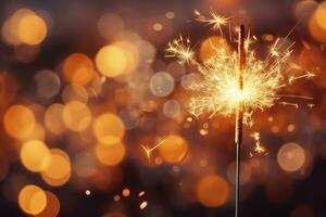 Burning sparkler with bokeh light background, copy space ,Generative AI photo