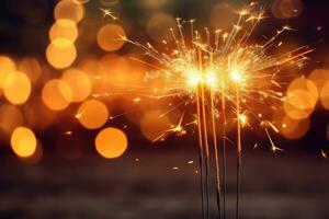 ardiente bengala con bokeh ligero fondo, Copiar espacio ,generativo ai foto
