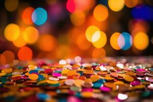 Confetti in front background with bokeh for Brazilian carnival,Generative AI photo