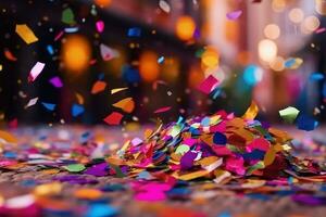 papel picado en frente antecedentes con bokeh para brasileño carnaval,generativo ai foto