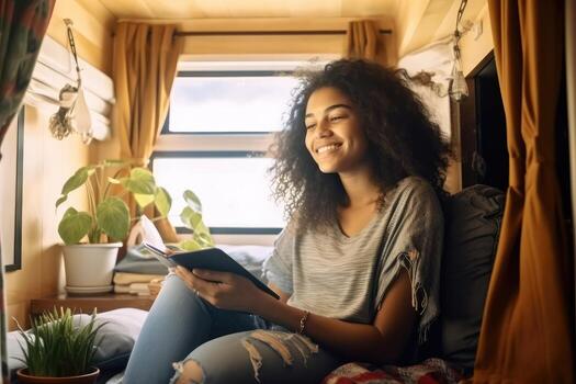 A digital nomad working on the go .Generative AI. photo