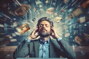 A businessman Seeking Mental Relief in Office Space ,Generative AI. photo