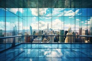 Buildings with many glass windows,skyline natural light,Generative AI. photo
