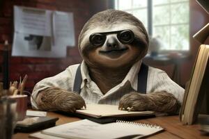 Sloth challenges expectations, showcasing its focused work ethic and determination in an office environment,Generative AI. photo