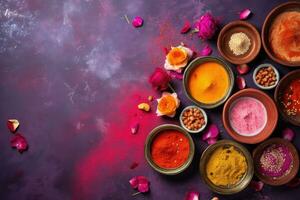 Traditional Indian Holi festival food , copy space ,Generative AI photo