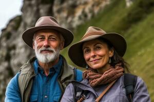 Attractive senior couple on hiking ,Generative AI photo