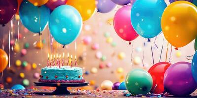 Birthday party balloons, colourful balloons background ,Generative AI photo