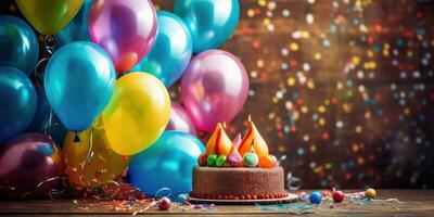Birthday party balloons, colourful balloons background ,Generative AI photo