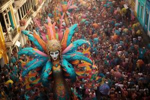 carnaval desfile en el calle en rio Delaware janeiro ,brasileño carnaval ,generativo ai foto