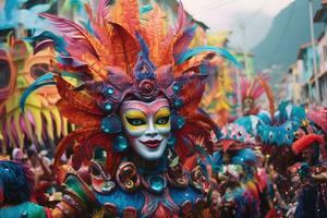 carnaval desfile en el calle en rio Delaware janeiro ,brasileño carnaval ,generativo ai foto