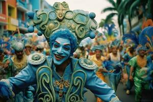 Carnival parade on the street in Rio de Janeiro , Brazilian Carnival ,Generative AI photo