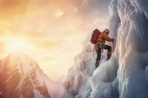 Climbers climb the mountains in winter ,Generative AI photo