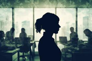 silueta retrato un mujer de negocios buscando mental alivio en oficina espacio ,generativo ai. foto