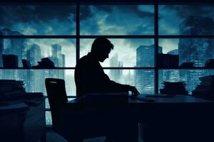 Silhouette portrait a businessman Seeking Mental Relief in Office Space ,Generative AI. photo