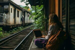 A digital nomad working on the go .Generative AI. photo